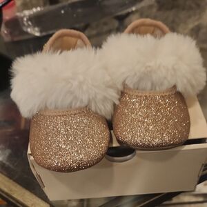 UGG Sparkly Gold Baby Shoes with Faux Fur
